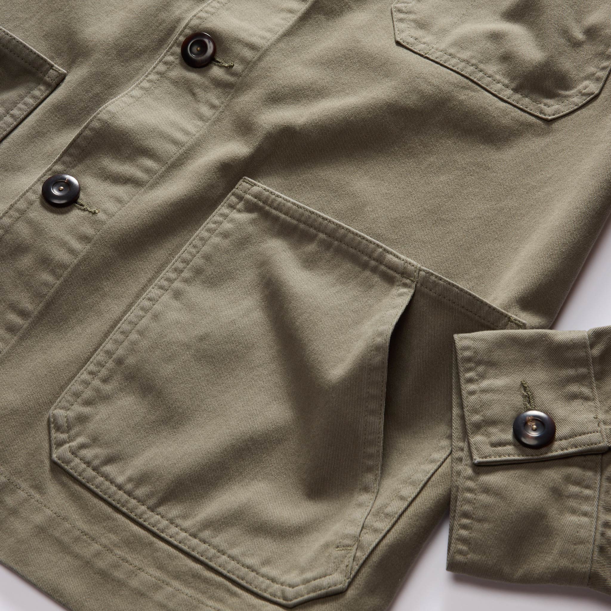 Taylor Stitch The Ojai Chore Coat in Smoked Olive Foundation Twill