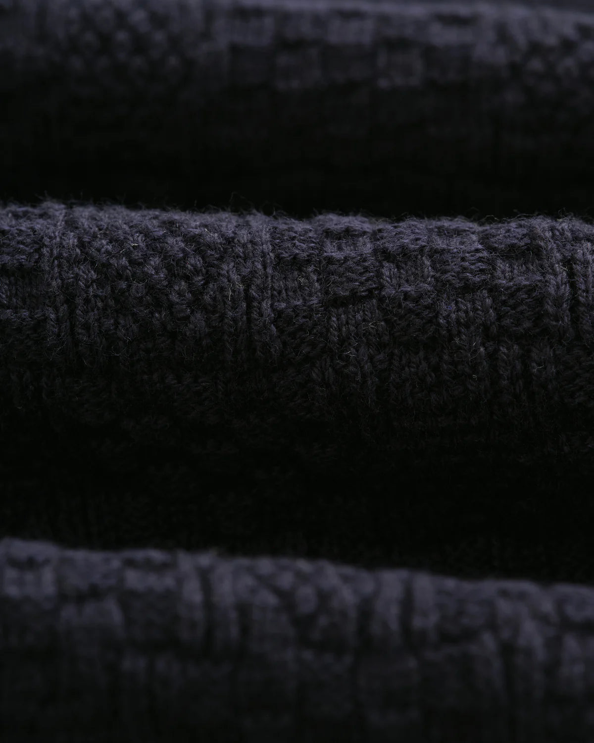 Wax London Oban - Navy Textured-Check Knitted Long Sleeve Polo Shirt