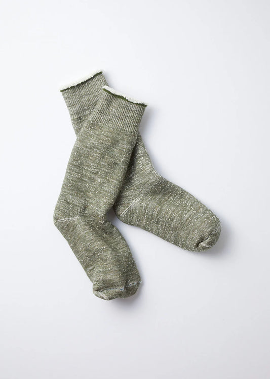 Double Face Crew Socks Ivory Army Green