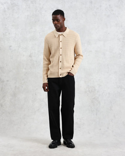 Wax London Tristan Sand Cable Stitch Knitted Shirt