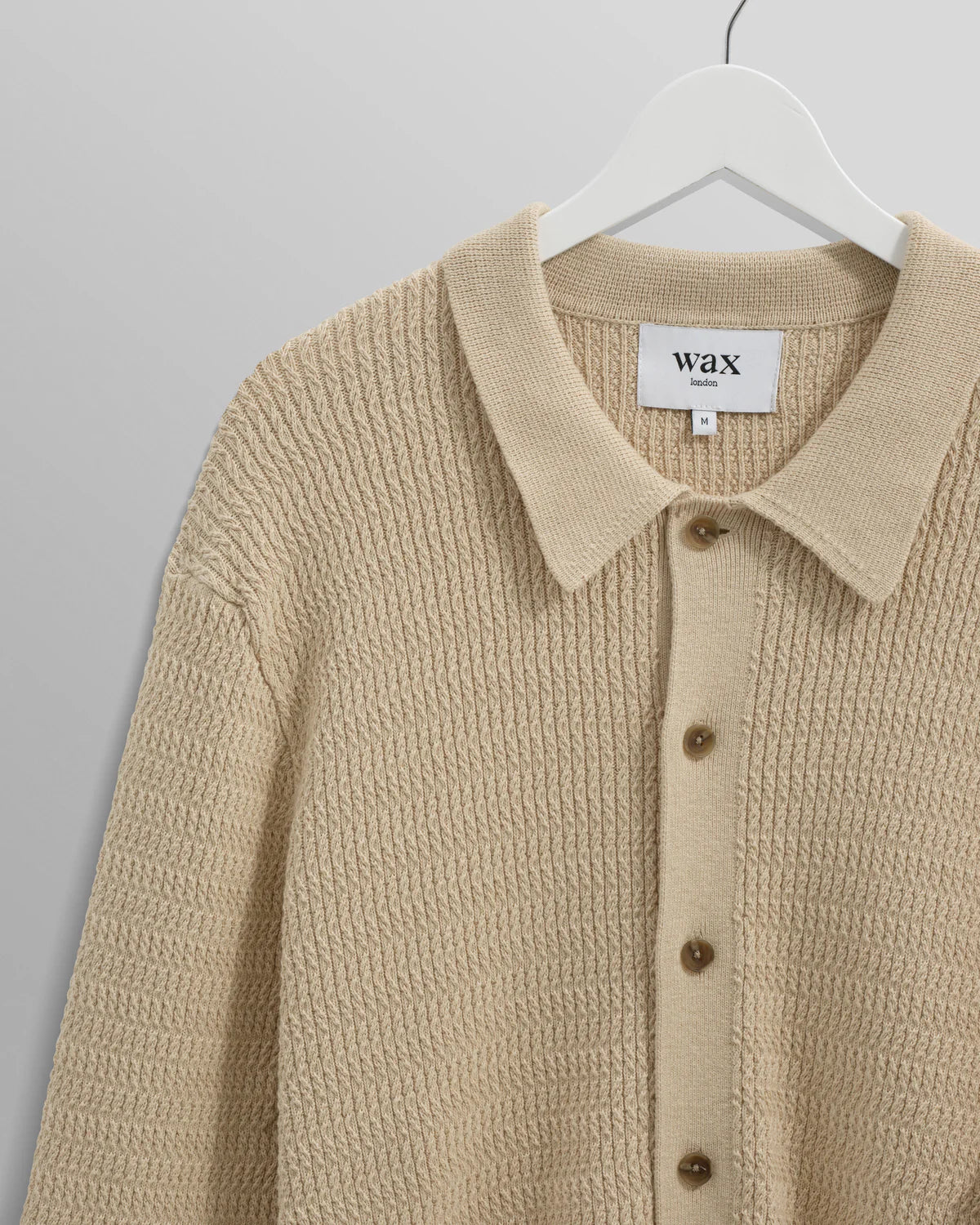 Wax London Tristan Sand Cable Stitch Knitted Shirt