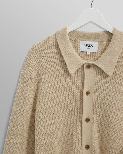 Wax London Tristan Sand Cable Stitch Knitted Shirt