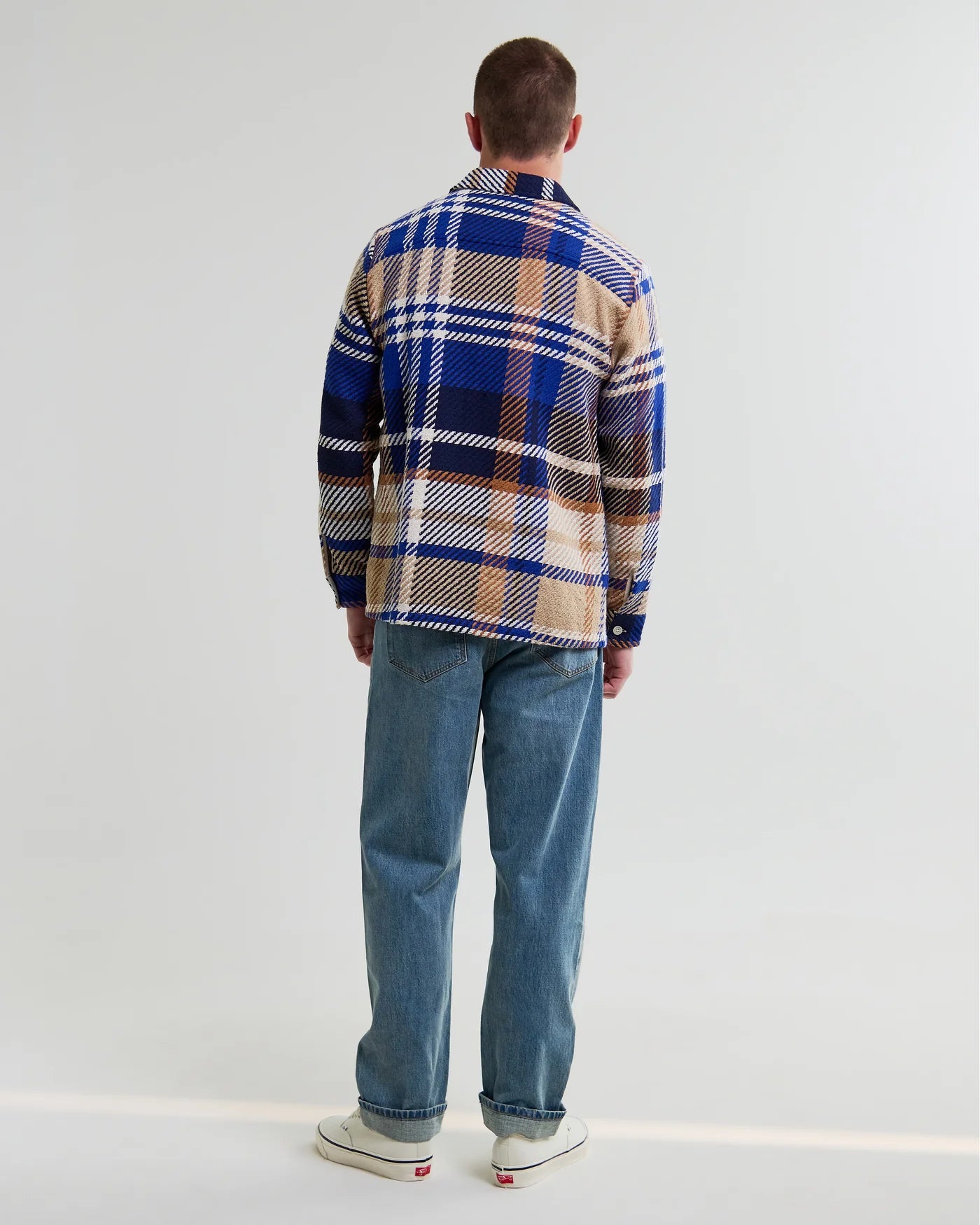 Wax London Whiting Overshirt Blue and Tan Bold Check