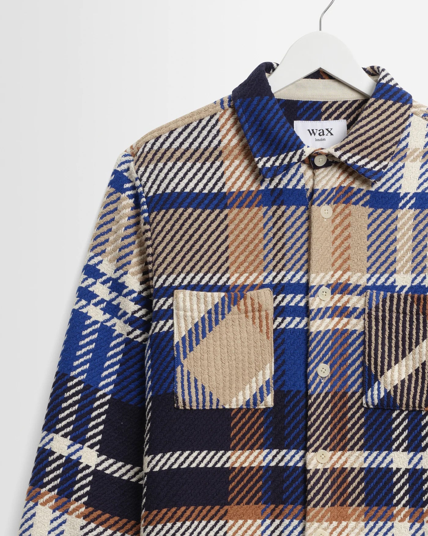 Wax London Whiting Overshirt Blue and Tan Bold Check