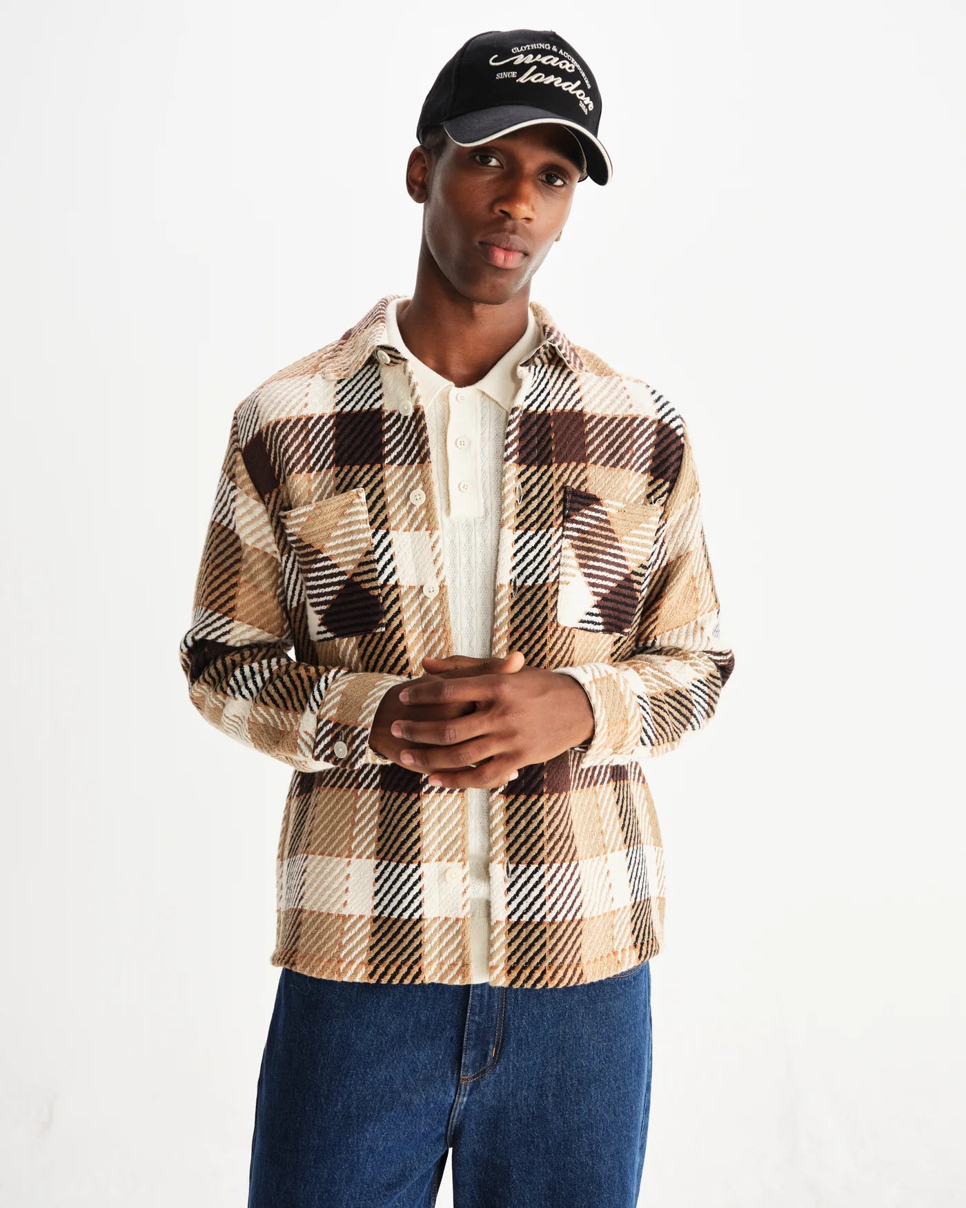 Wax London Whiting Overshirt Natural And Brown Pike Check