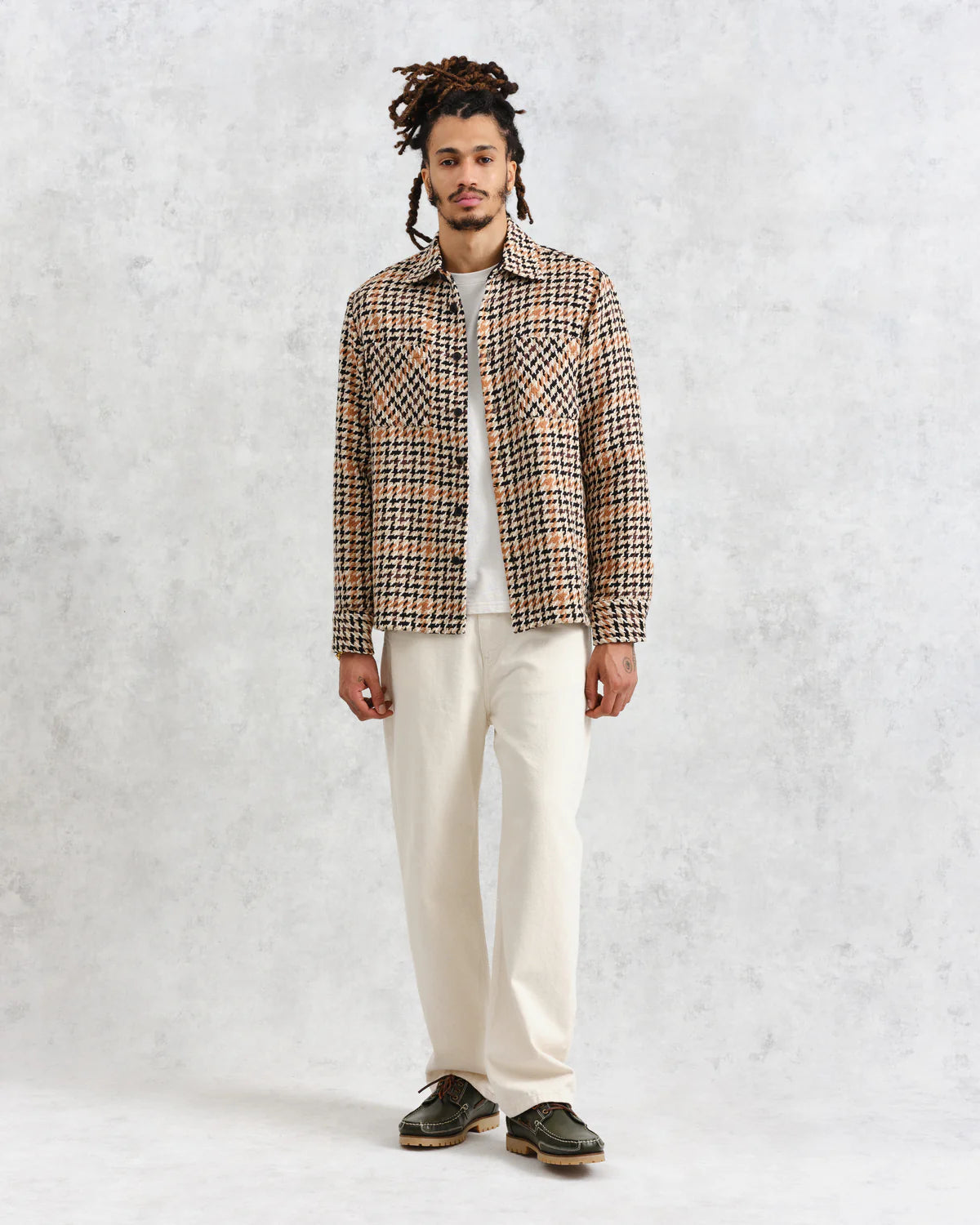 Wax London Whiting Overshirt Natural Houndstooth-Weave