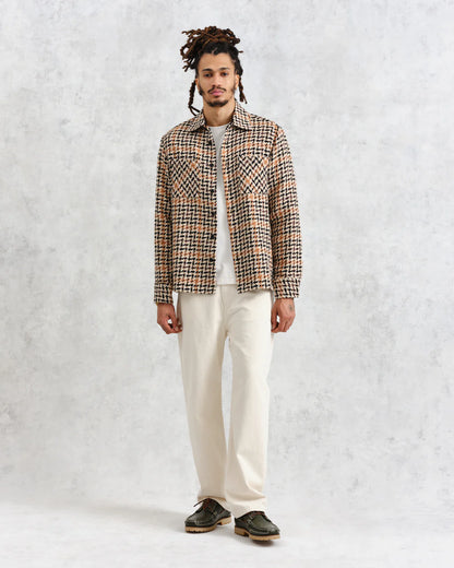 Wax London Whiting Overshirt Natural Houndstooth-Weave