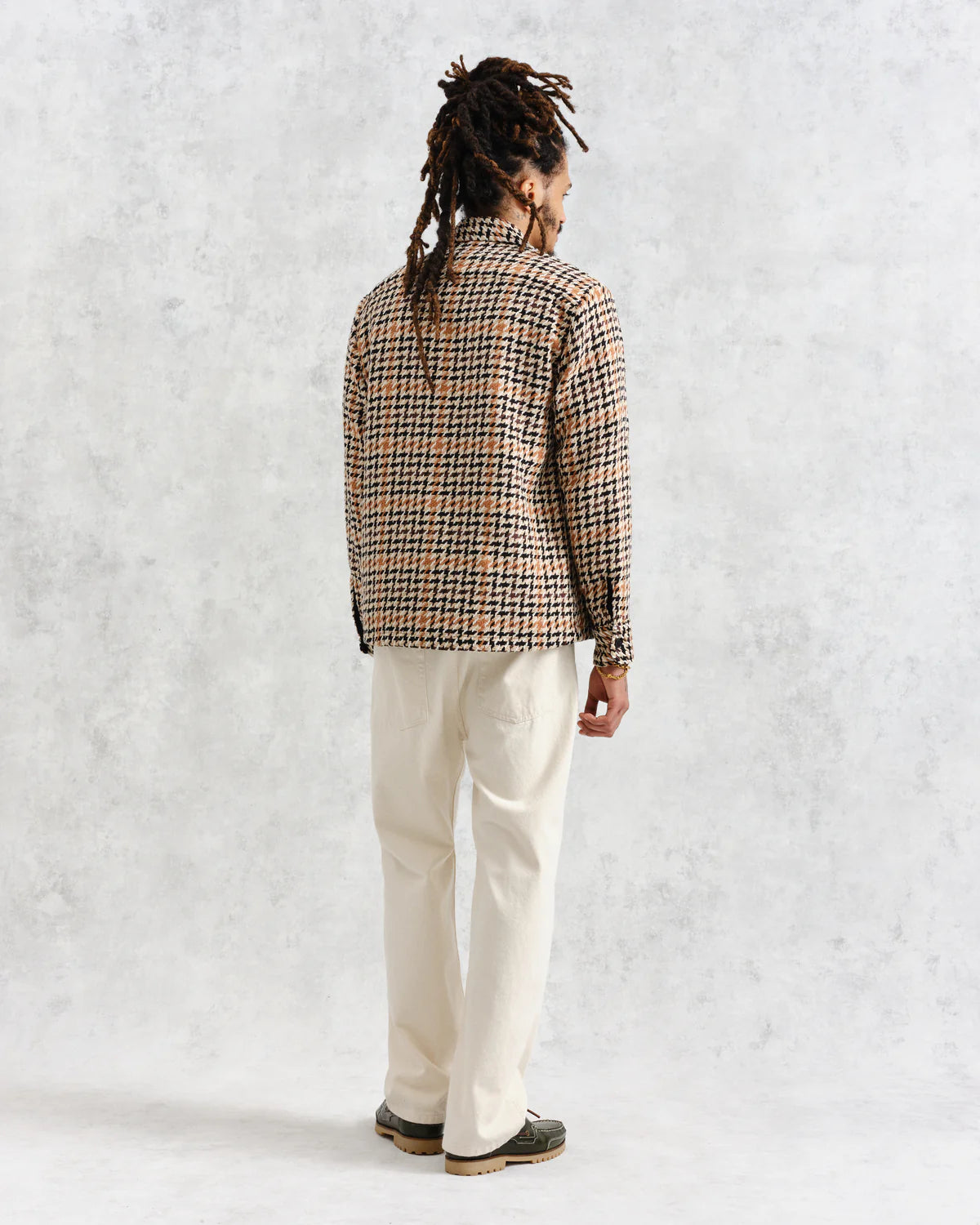 Wax London Whiting Overshirt Natural Houndstooth-Weave