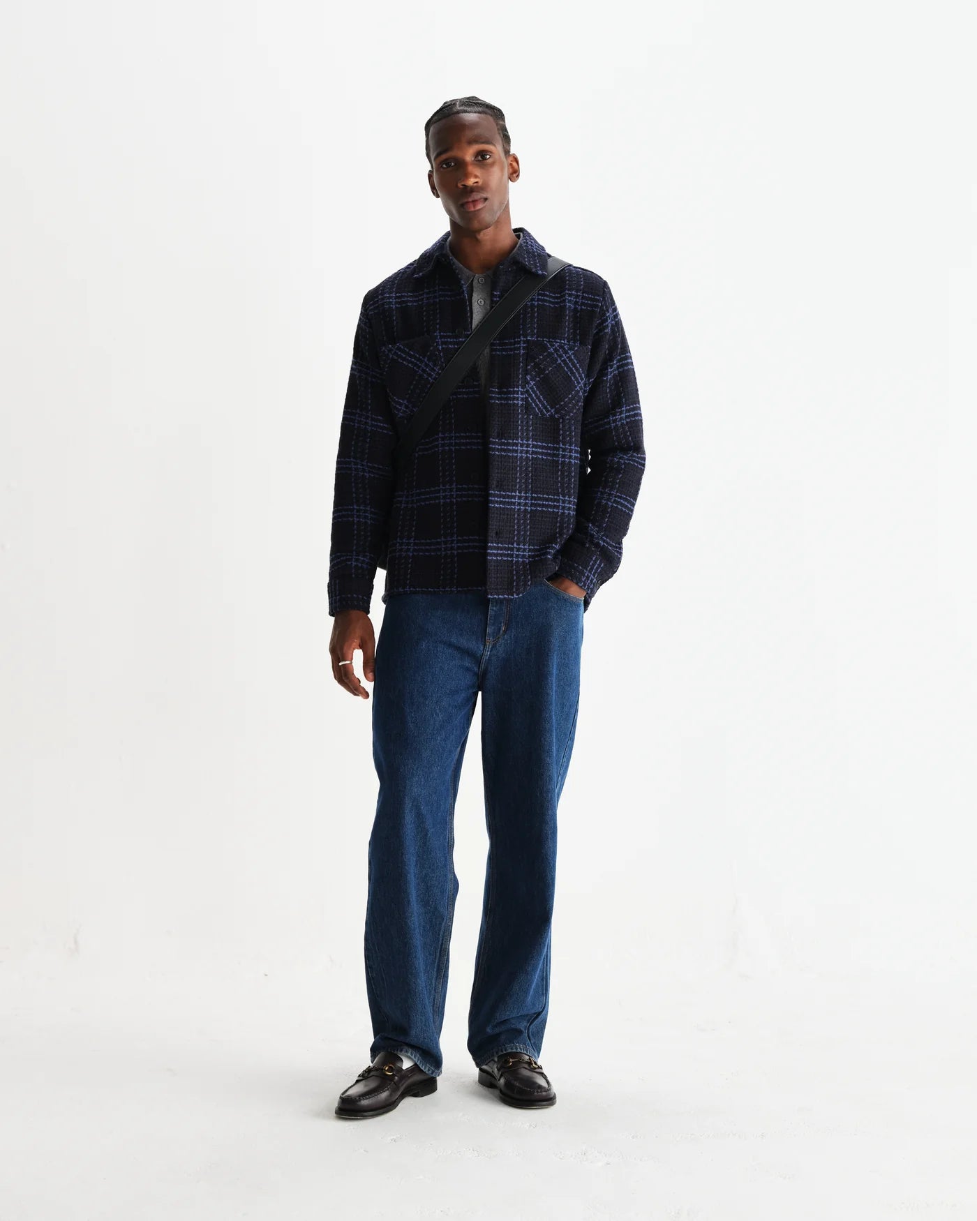 Wax London Whiting Overshirt Navy and Blue Skate Check