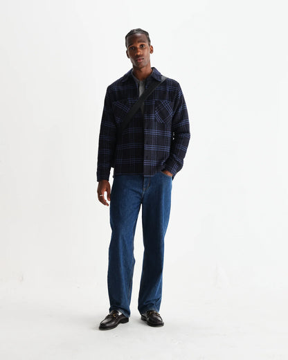 Wax London Whiting Overshirt Navy and Blue Skate Check