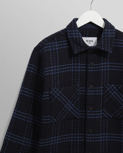 Wax London Whiting Overshirt Navy and Blue Skate Check