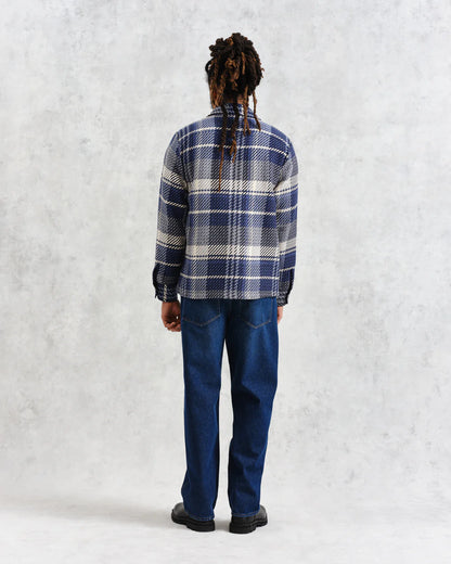 Wax London Whiting Overshirt Navy Spear Check