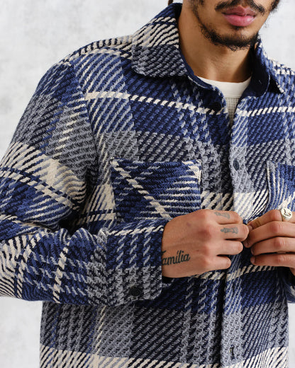 Wax London Whiting Overshirt Navy Spear Check