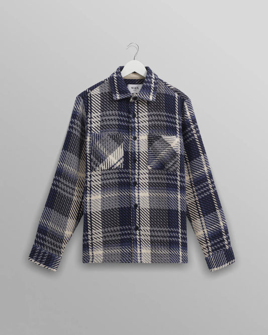 Wax London Whiting Overshirt Navy Spear Check