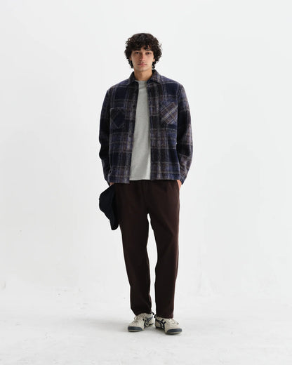 Wax London Whiting Overshirt Navy Wool Blend Check