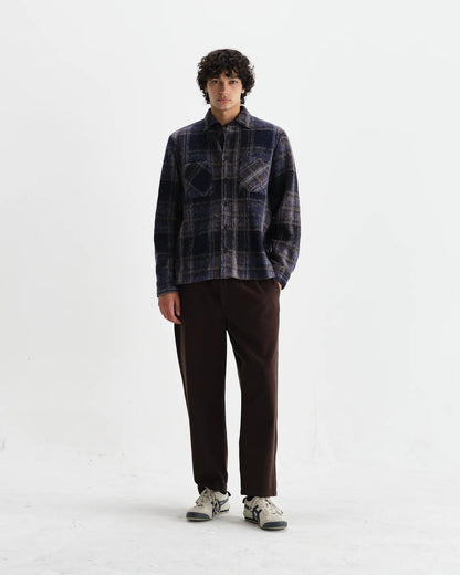 Wax London Whiting Overshirt Navy Wool Blend Check