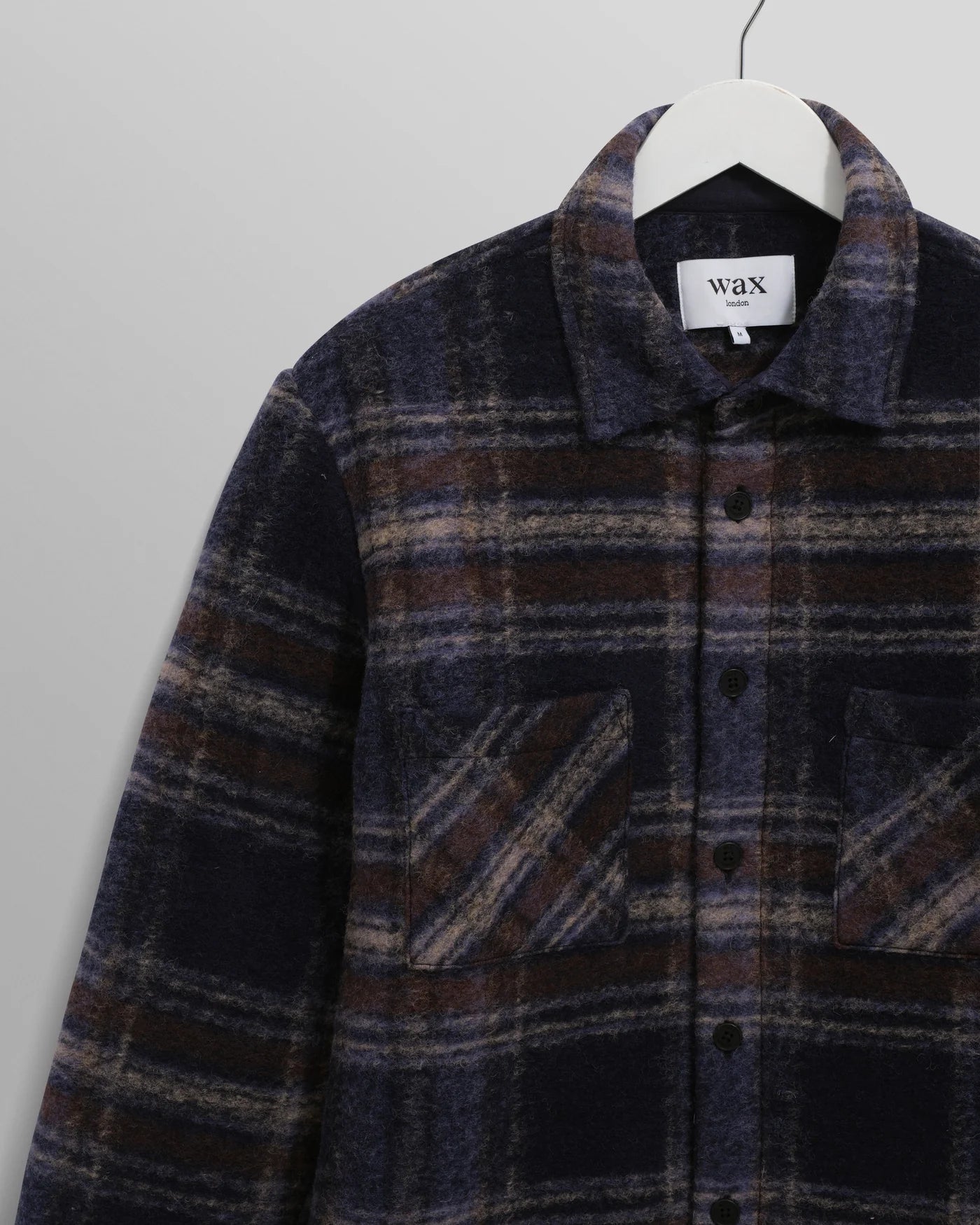 Wax London Whiting Overshirt Navy Wool Blend Check