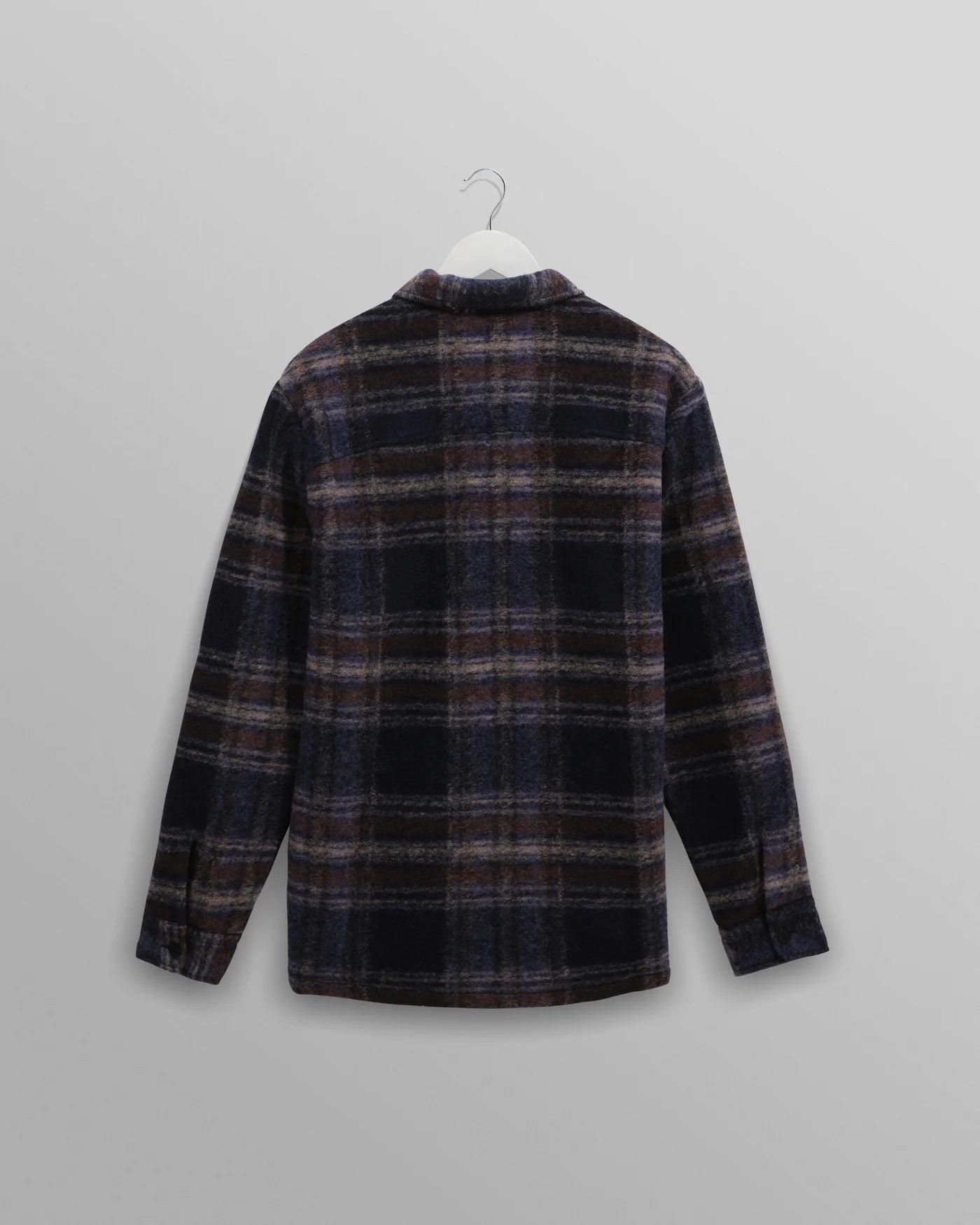Wax London Whiting Overshirt Navy Wool Blend Check